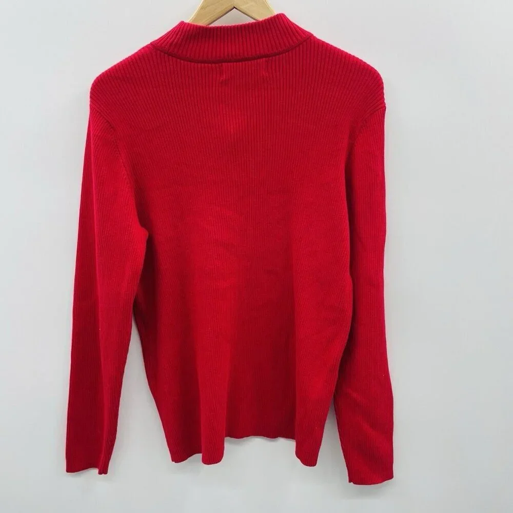 Karen Scott Womens Size Large Cotton Solid Rib Mock-Neck Sweater in New Red SW1